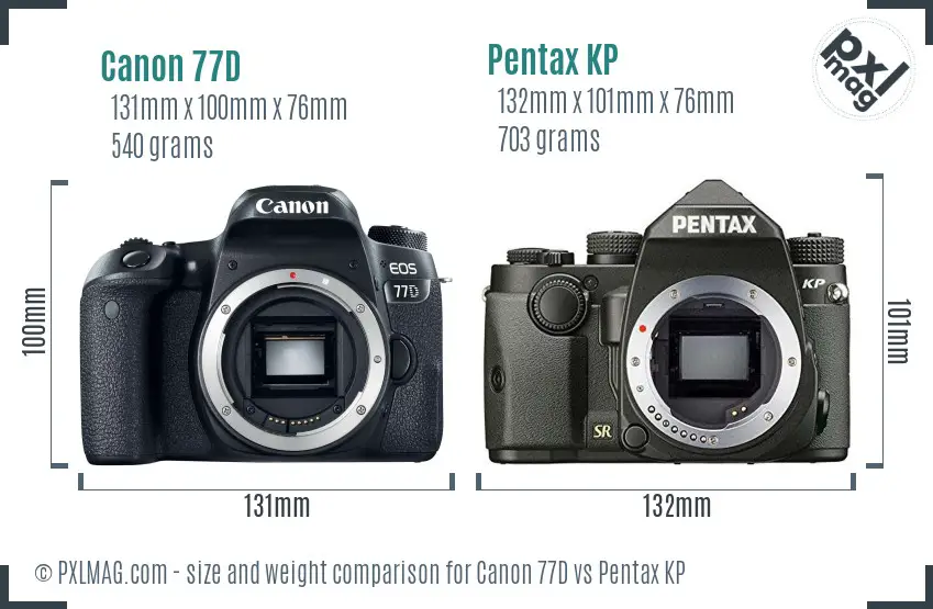 Canon 77D vs Pentax KP size comparison