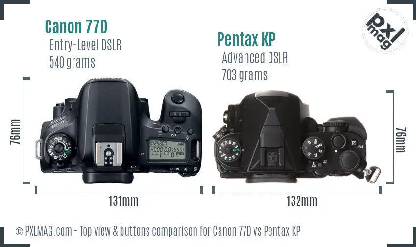 Canon 77D vs Pentax KP top view buttons comparison