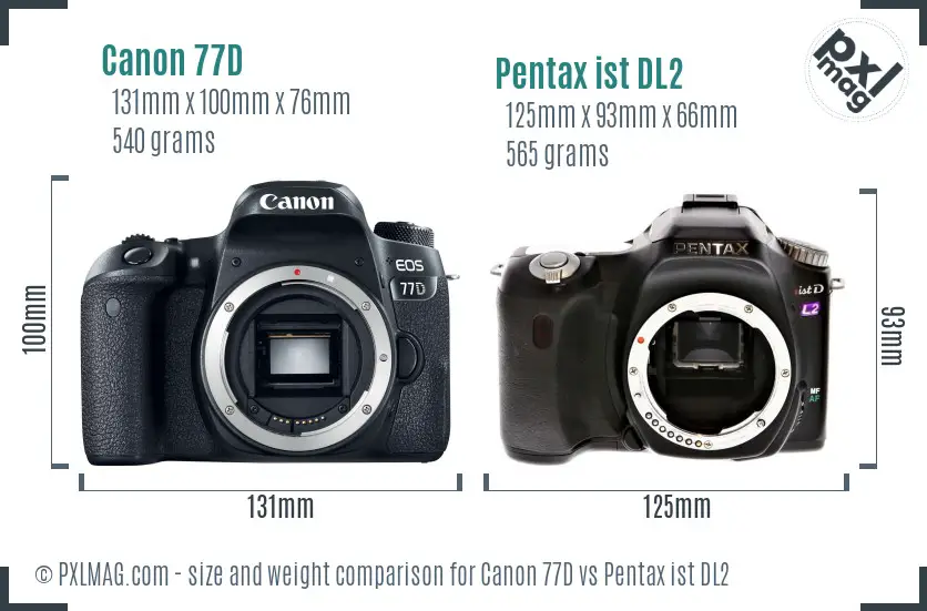 Canon 77D vs Pentax ist DL2 size comparison
