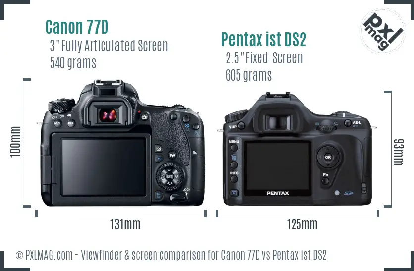 Canon 77D vs Pentax ist DS2 Screen and Viewfinder comparison