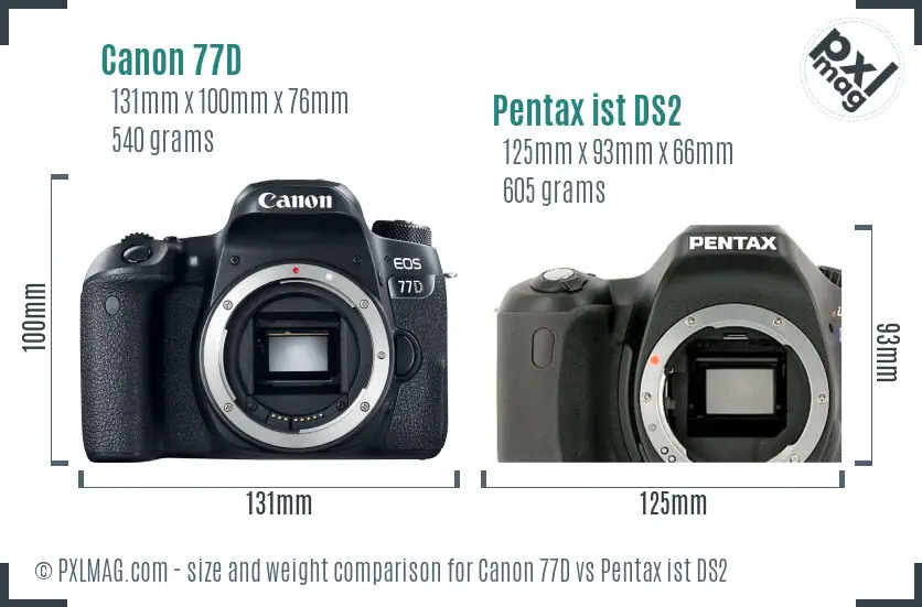 Canon 77D vs Pentax ist DS2 size comparison