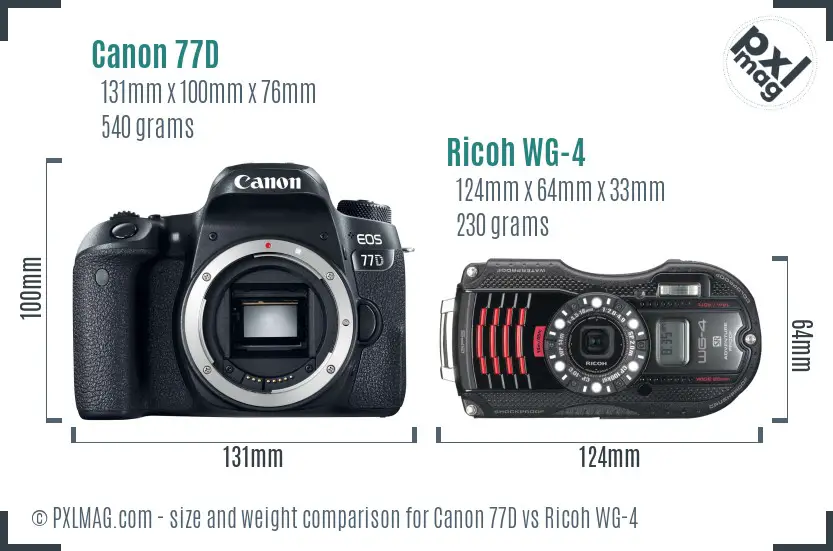 Canon 77D vs Ricoh WG-4 size comparison