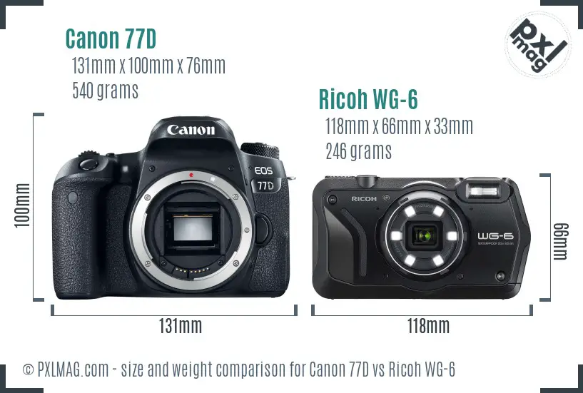 Canon 77D vs Ricoh WG-6 size comparison