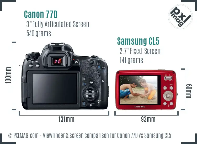 Canon 77D vs Samsung CL5 Screen and Viewfinder comparison