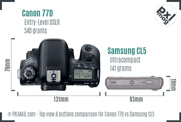 Canon 77D vs Samsung CL5 top view buttons comparison
