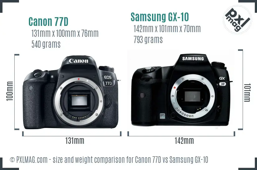 Canon 77D vs Samsung GX-10 size comparison