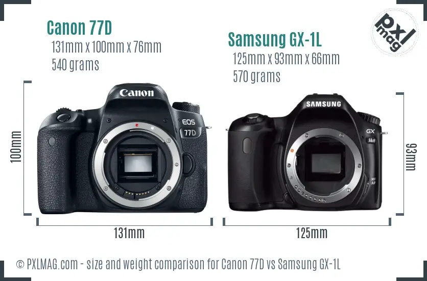 Canon 77D vs Samsung GX-1L size comparison