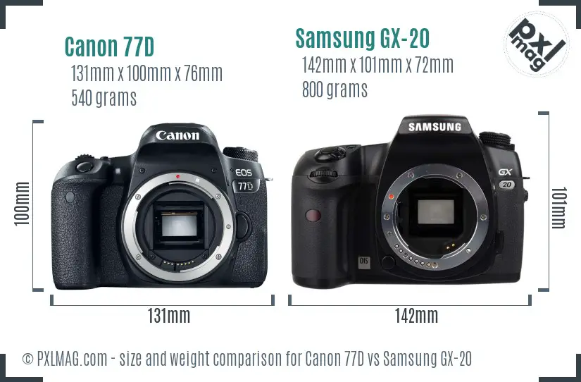 Canon 77D vs Samsung GX-20 size comparison