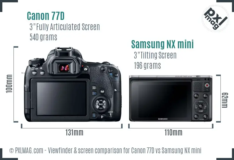 Canon 77D vs Samsung NX mini Screen and Viewfinder comparison Canon 77D vs Samsung NX mini Screen and Viewfinder comparison
