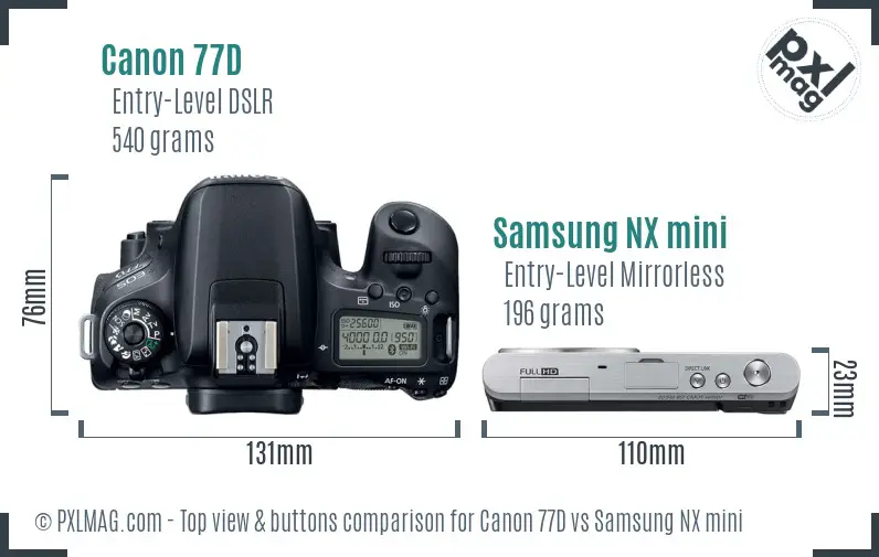 Canon 77D vs Samsung NX mini top view buttons comparison Canon 77D vs Samsung NX mini top view buttons comparison