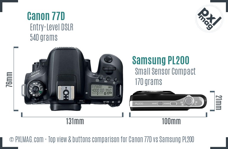 Canon 77D vs Samsung PL200 top view buttons comparison