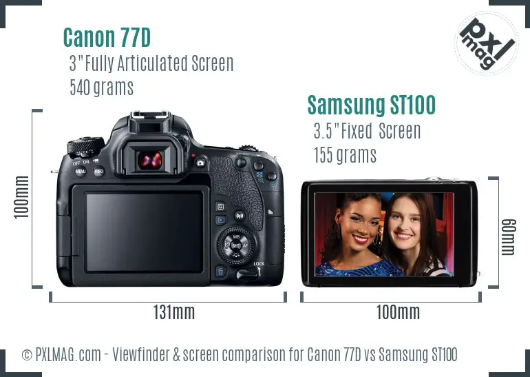 Canon 77D vs Samsung ST100 Screen and Viewfinder comparison