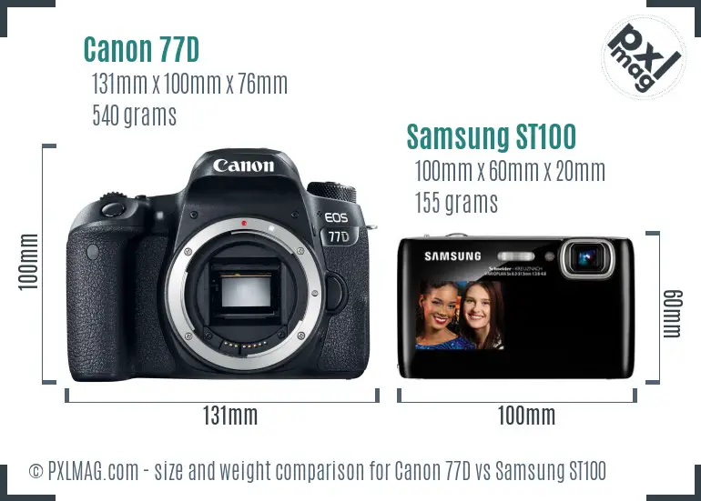 Canon 77D vs Samsung ST100 size comparison