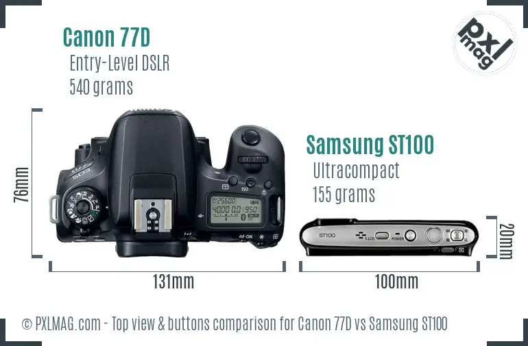 Canon 77D vs Samsung ST100 top view buttons comparison