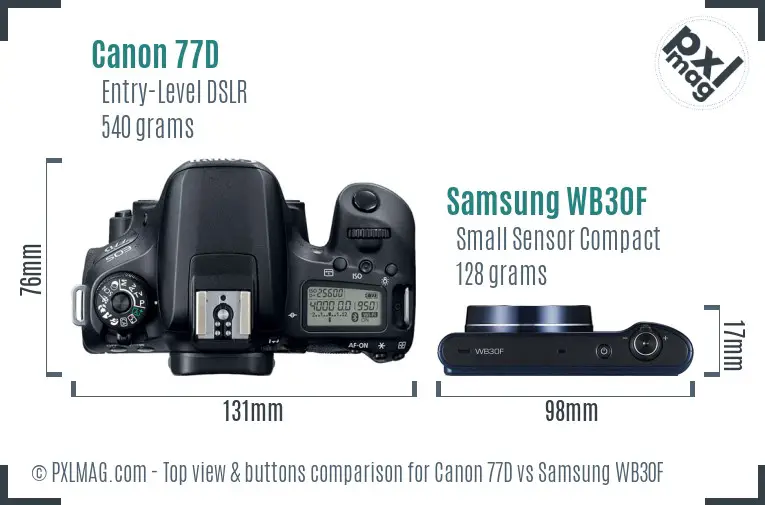 Canon 77D vs Samsung WB30F top view buttons comparison