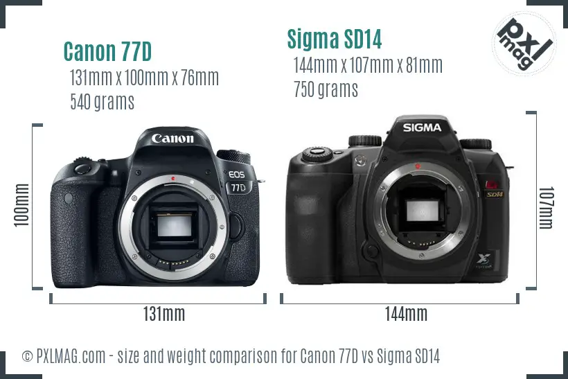 Canon 77D vs Sigma SD14 size comparison