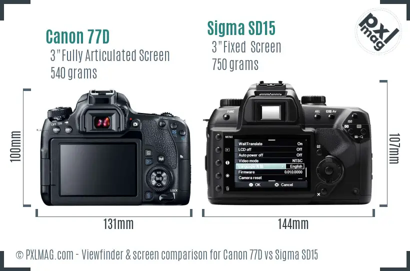 Canon 77D vs Sigma SD15 Screen and Viewfinder comparison