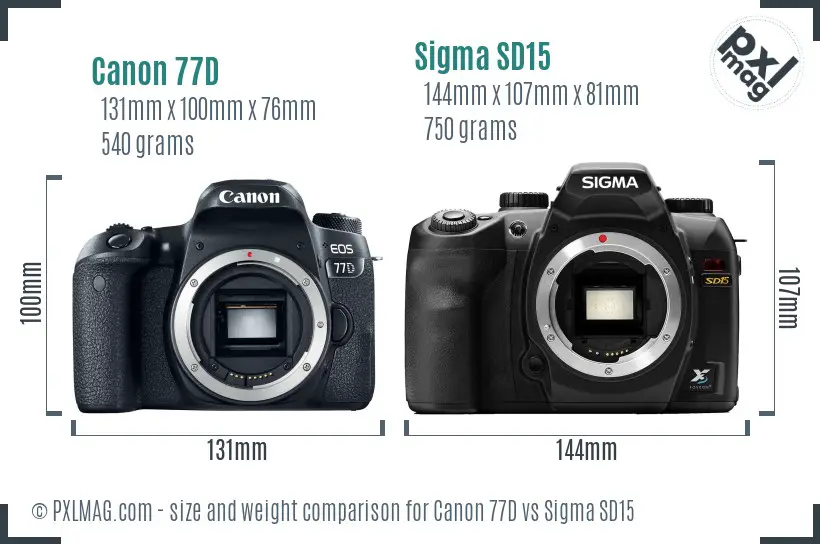 Canon 77D vs Sigma SD15 size comparison