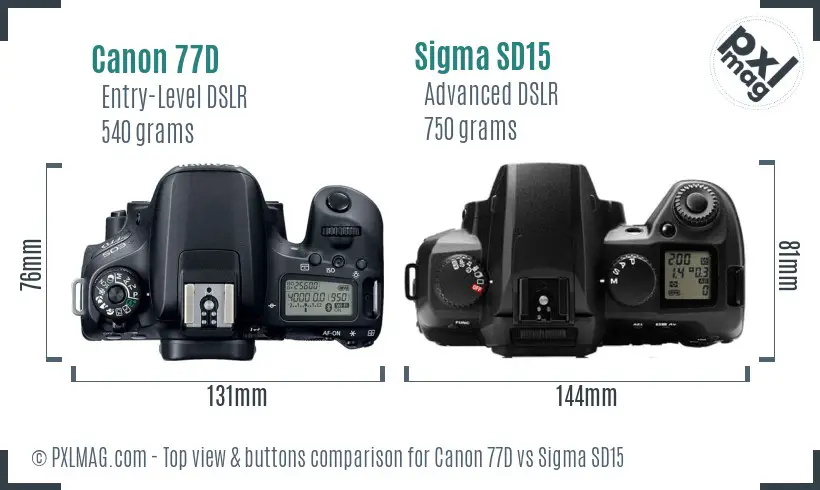 Canon 77D vs Sigma SD15 top view buttons comparison