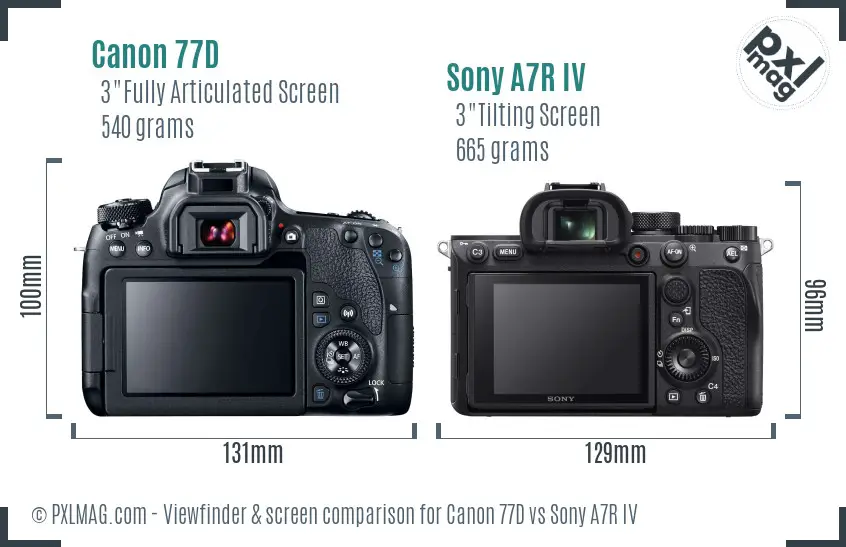 Canon 77D vs Sony A7R IV Screen and Viewfinder comparison