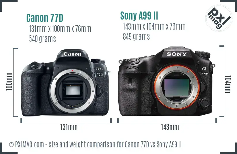 Canon 77D vs Sony A99 II size comparison