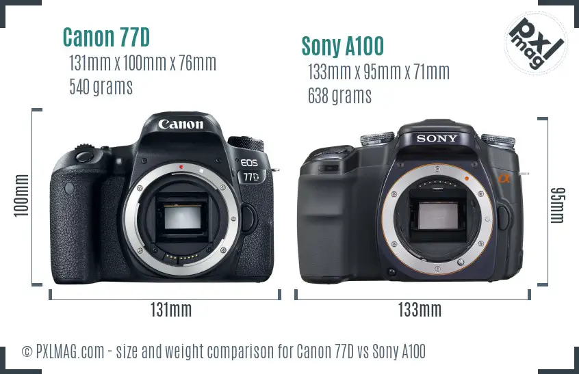 Canon 77D vs Sony A100 size comparison