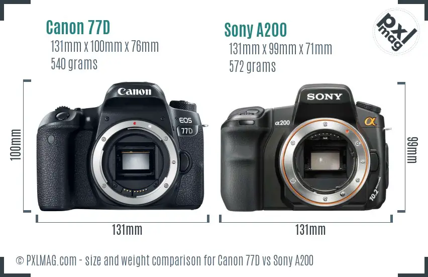 Canon 77D vs Sony A200 size comparison