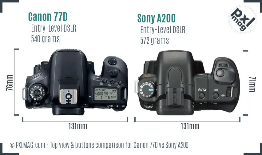 Canon 77D vs Sony A200 top view buttons comparison