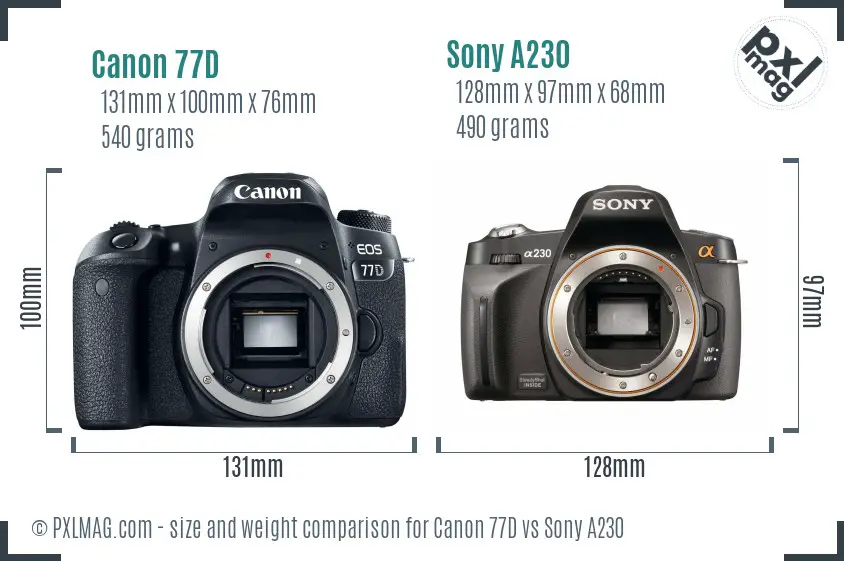 Canon 77D vs Sony A230 size comparison
