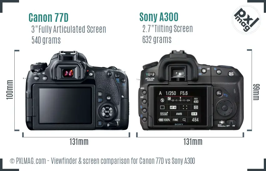 Canon 77D vs Sony A300 Screen and Viewfinder comparison