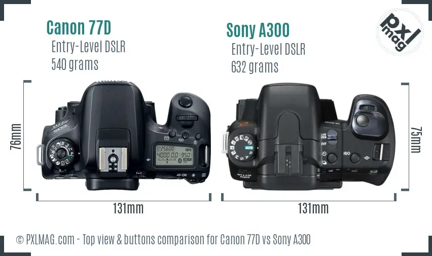 Canon 77D vs Sony A300 top view buttons comparison