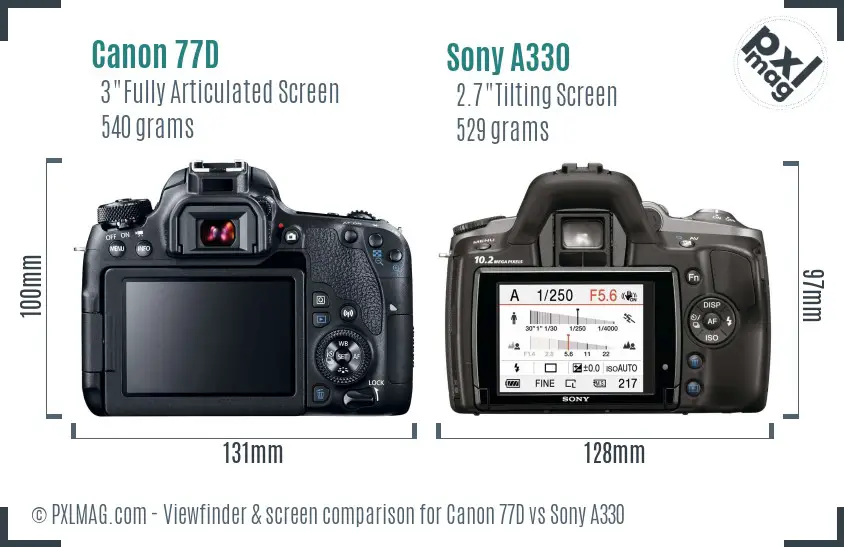 Canon 77D vs Sony A330 Screen and Viewfinder comparison