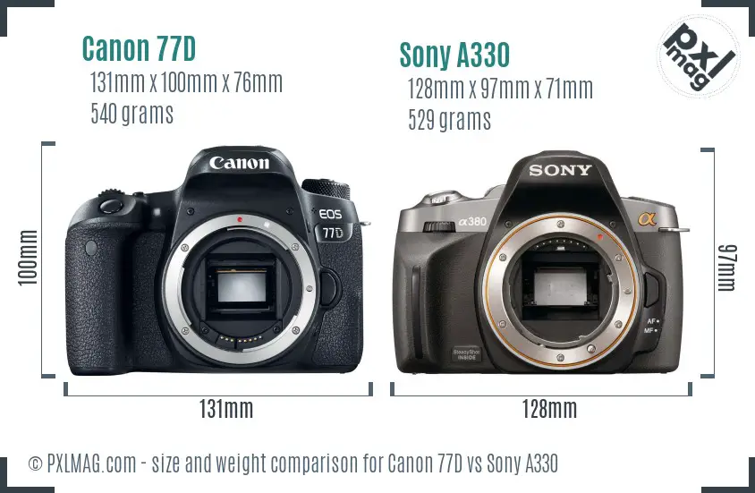 Canon 77D vs Sony A330 size comparison