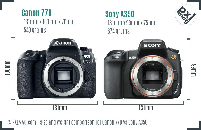 Canon 77D vs Sony A350 size comparison