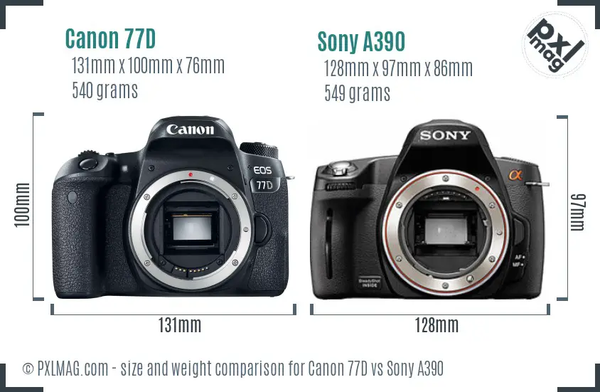 Canon 77D vs Sony A390 size comparison