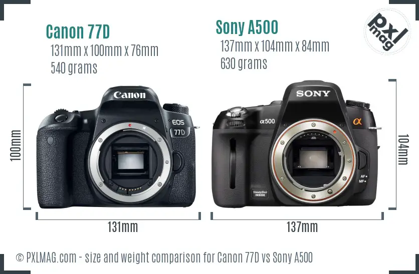 Canon 77D vs Sony A500 size comparison