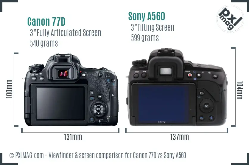 Canon 77D vs Sony A560 Screen and Viewfinder comparison