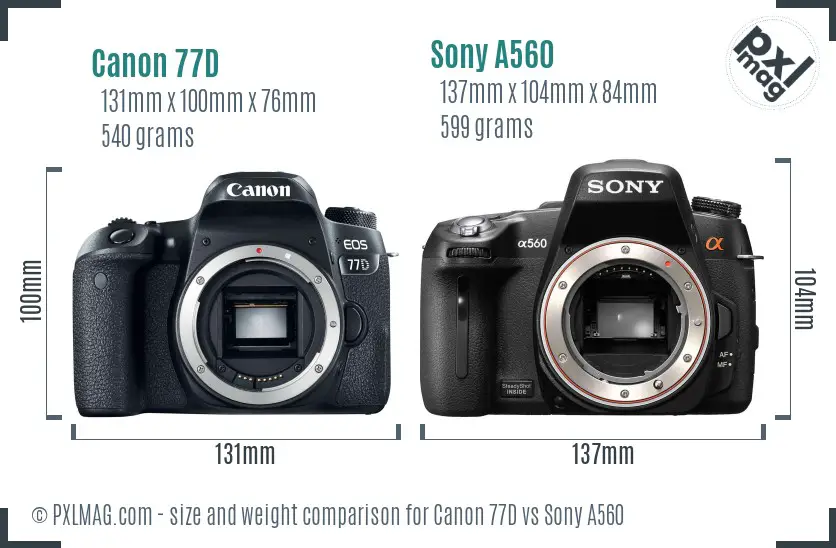 Canon 77D vs Sony A560 size comparison