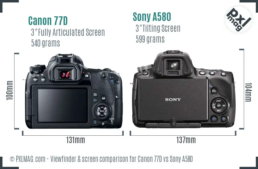 Canon 77D vs Sony A580 Screen and Viewfinder comparison