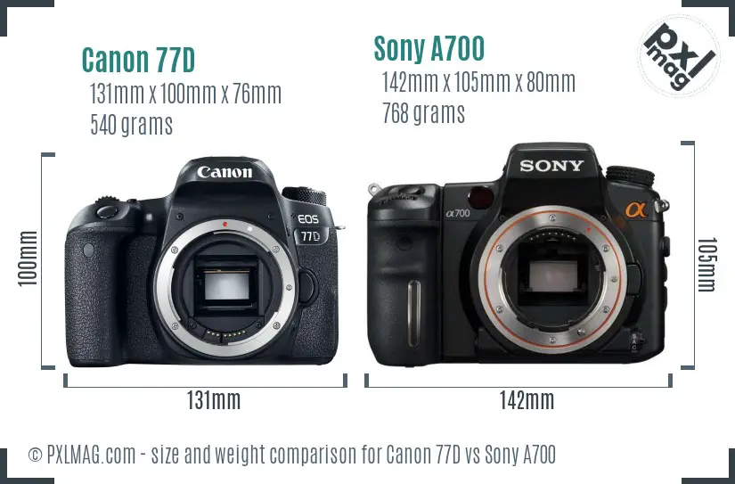 Canon 77D vs Sony A700 size comparison