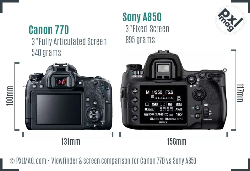 Canon 77D vs Sony A850 Screen and Viewfinder comparison Canon 77D vs Sony A850 Screen and Viewfinder comparison