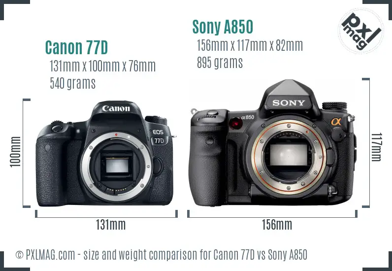Canon 77D vs Sony A850 size comparison Canon 77D vs Sony A850 size comparison