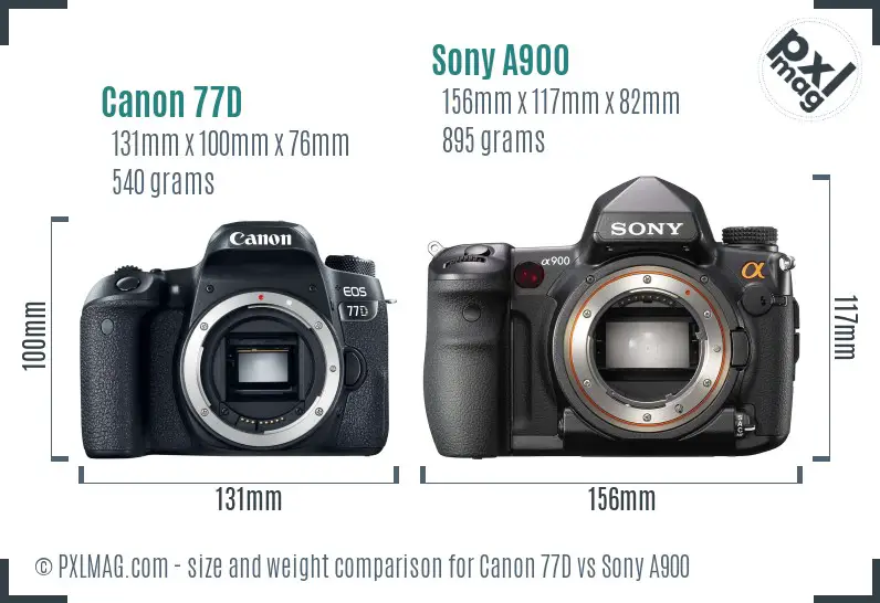 Canon 77D vs Sony A900 size comparison