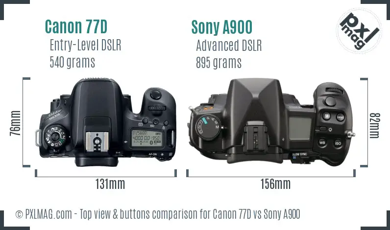 Canon 77D vs Sony A900 top view buttons comparison