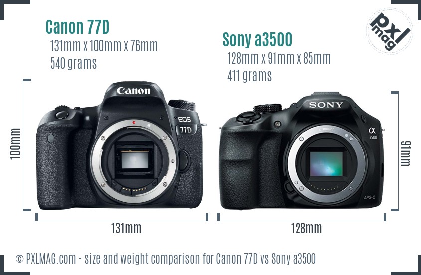 Canon 77D vs Sony a3500 size comparison