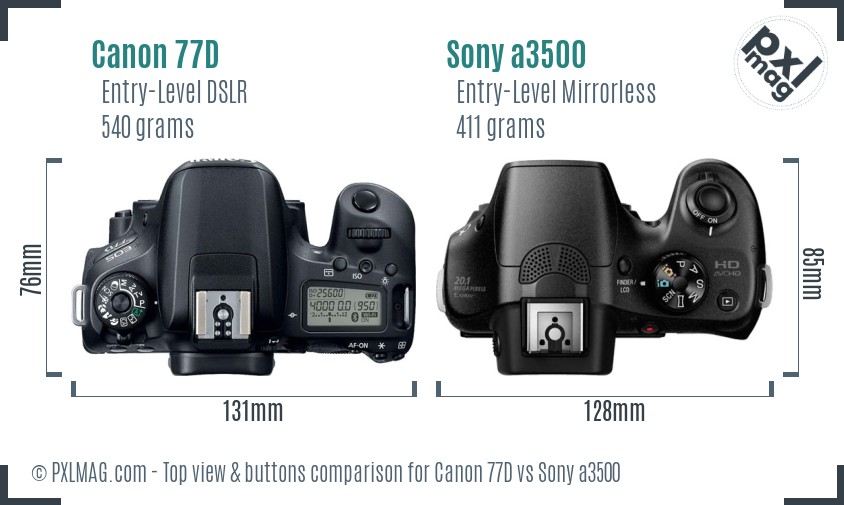 Canon 77D vs Sony a3500 top view buttons comparison