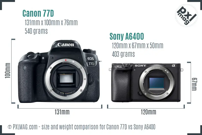 Canon 77D vs Sony A6400 size comparison