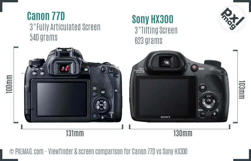 Canon 77D vs Sony HX300 Screen and Viewfinder comparison