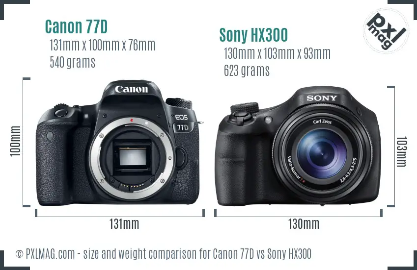 Canon 77D vs Sony HX300 size comparison