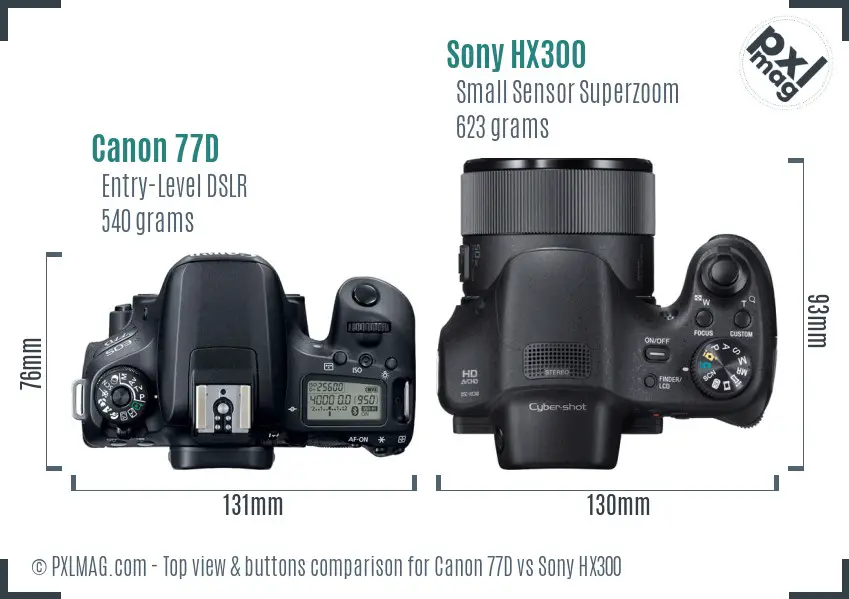 Canon 77D vs Sony HX300 top view buttons comparison